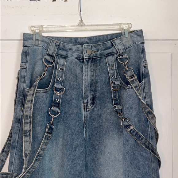 ROMEE Women's Blue Cargo Jeans Size 6 Grunge Punk Flap Pockets Wide Leg - Picture 5 of 11